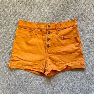 Madewell Rust Orange High-Rise Denim Shorts: Garment-Dyed Button-Front size 29